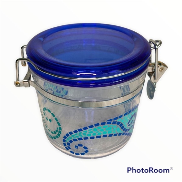 Acrylic Container with Clip Top  Blue and Clear 5" x 5"  Fun Festive Design - Picture 1 of 6